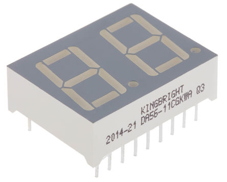 Kingbright - DA56-11CGKWA - Kingbright 2ַ 7  Gɫ LED a DA56-11CGKWA, 35 mcd, ҂Сc, 14.22mmַ, ͨװb		