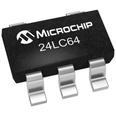 Microchip - 24LC64T-I/OT - Microchip 24LC64T-I/OT  EEPROM 惦(ch), 64kbit,  - I2Cӿ, 900ns, 2.5  5.5 V, 5_ SOT-23b		