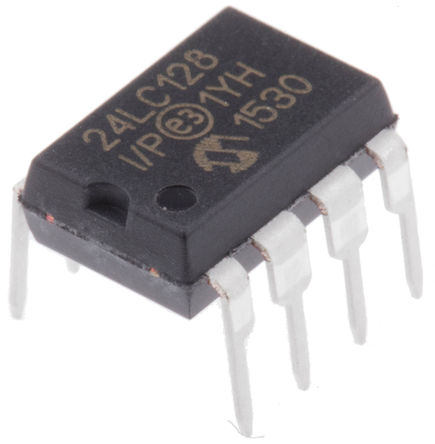 Microchip - 24LC128-I/P - Microchip 24LC128-I/P  EEPROM 惦, 128kbit,  - I2Cӿ, 900ns, 2.5  5.5 V, 8_ PDIPb		