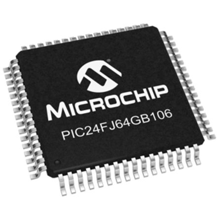 Microchip - PIC24FJ64GB106-I/PT - Microchip PIC24FJ ϵ 16 bit PIC MCU PIC24FJ64GB106-I/PT, 32MHz, 64 kB ROM W, 16 kB RAM, 1xUSB, TQFP-64		