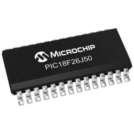 Microchip - PIC18F26J50-I/SO - Microchip PIC18F ϵ 8 bit PIC MCU PIC18F26J50-I/SO, 48MHz, 64 kB ROM W, 3776 B RAM, 1xUSB, SOIC-28		