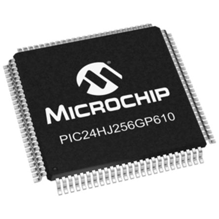 Microchip - PIC24HJ256GP610-I/PF - Microchip PIC24HJ ϵ 16 bit PIC MCU PIC24HJ256GP610-I/PF, 40MIPS, 256 kB ROM W, 16 kB RAM, TQFP-100		