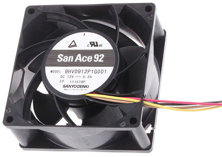 Sanyo Denki - 9HV0912P1G001 - Sanyo Denki HV ϵ 62.4W 12 V ֱ SL 9HV0912P1G001, 306m3/h, 14900rpm, 92 x 92 x 38mm		
