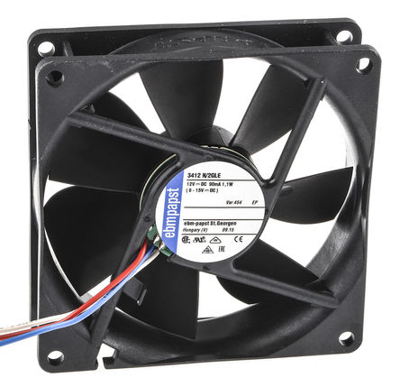 ebm-papst - 3412N/2GLE-454 - ebm-papst 3400N ϵ 1.1W 12 V ֱ SL 3412 N/2GLE-454, 61m3/h, 1950rpm, 92 x 92 x 25mm		