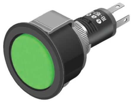 EAO - 18-060.0055L - EAO 18-060.0055L ͹ Gɫ LED ָʾ, ӽӶ, 16mmb׳ߴ, 3.2 V ֱ		