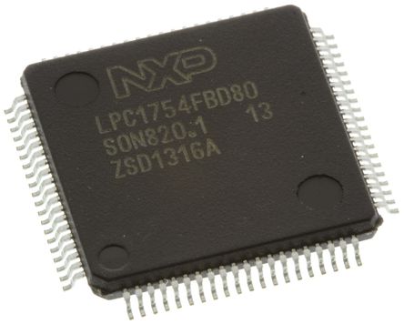 NXP - LPC1754FBD80,551 - NXP LPC17 ϵ 32 bit ARM Cortex M3 MCU LPC1754FBD80,551, 100MHz, 128 kB ROM W, 32 kB RAM, 1xUSB, LQFP-80		
