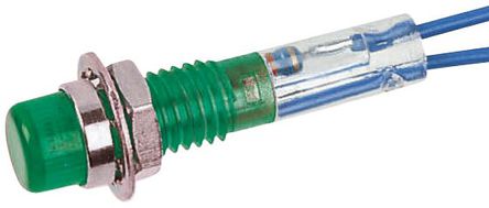 CAMDENBOSS - IND515205-125-T/GRN - CAMDENBOSS IND515205-125-T/GRN 7.5 mm ͹ Gɫ neon ָʾ, Ӷ, 6.4mmb׳ߴ, 125 V		