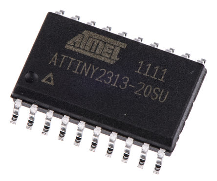 Atmel - ATTINY2313-20SU - Microchip ATtiny ϵ 8 bit AVR MCU ATTINY2313-20SU, 20MHz, 128 B2 kB ROM W, 128 B RAM, SOIC-20		